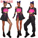 韓国 ダンス衣装 大人 セットアップ ヒップホップ レディース ピンク 黒 パンツ ロングパンツ スカート トップス へそ出し セクシー DS演出服 ポールダン...