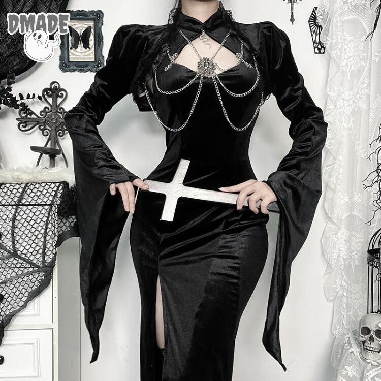 レディース ベルスリーブブラウス ブラック 黒 トップス ハロウィン コスプレ サブカル系ファッション ..
