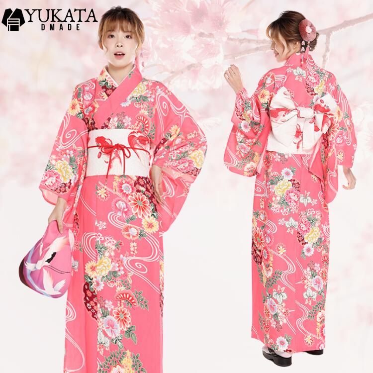 浴衣 レディース ピンク 花柄 花火大会 夏祭り 8点セット ゆかた ポリエステル浴衣 大人 女性浴衣 セット 高校 女の子 ジュニア 個性的 花火大会 夏祭り 女性ゆかた 華やか コーデ お祭り 夏着物 おしゃれ 【D MADE】