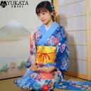 浴衣 振袖 花柄 レディース 華やか 浴衣セット yukata ブルー ゆかた 8点セット 浴衣 腰ひも 帯 足袋 髪飾り 衿 草履 巾着袋 上品 きれいめ 綺...