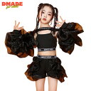キッズ ダンス 衣装 ヒップホップ 女の子 ブラック 韓国 ダンスウェア セットアップ トップス スカート ゆったり 子供服 韓国風 発表会 応援団 可愛い ス...