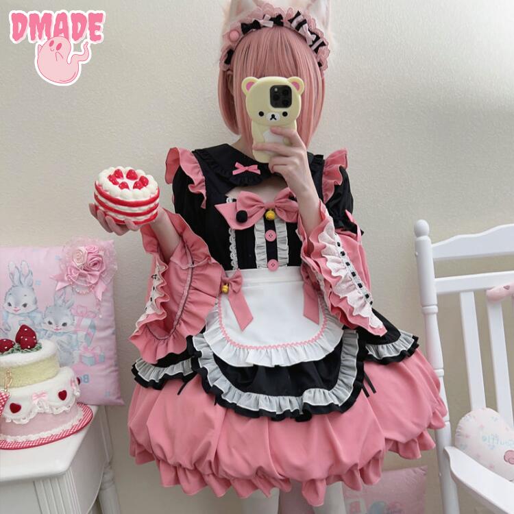 メイド服 ハロウィーン メイド喫茶 ワンピース レディース ハロウィン イベント衣装 洋服 ロリータ ロリータ 洋装 かわいい op 5色 ワンピース S~L ハロウィーン OP コスプレ衣装 変装 仮装 配色 可愛い コスチューム 学園祭 文化祭 パープル【D MADE】