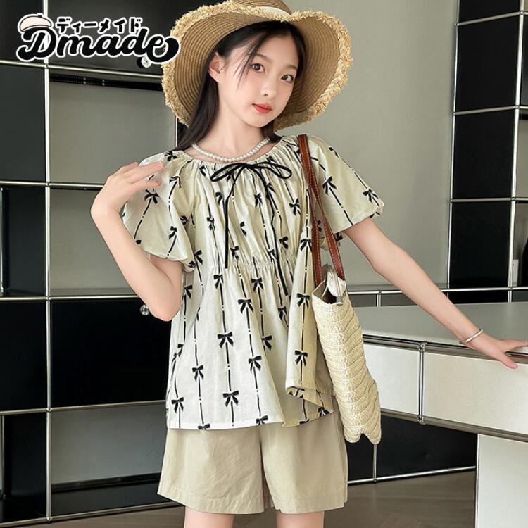 2点セット 体型カバー 韓国 こども服 上下セット 春 秋 夏 半袖 夏新品 リボン パンツ 韓国風 カジュアル 快適 オシャレ 可愛い トップス パンツ 子ども服 子ども 通園 通学 誕生日 結婚式 春着 夏着 秋着 プレゼント おしゃれ 半袖 長ズボン 写真撮影