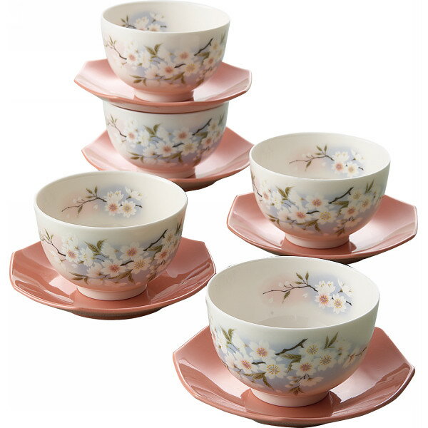 淡墨桜 茶菓5客揃 TST‐010 和陶器 和陶湯呑み 茶托付湯呑みセット