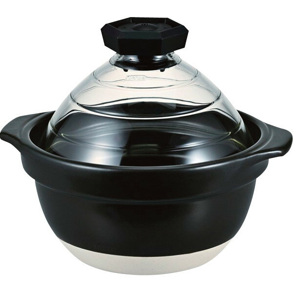 ハリオ フタがガラスのご飯釜(2~3合) GNR-200-B-W 和陶器 陶器鍋 土鍋単品
