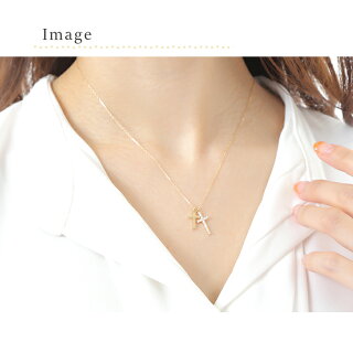 ネックレスダイヤモンドK1818金クロスシンプルダブルクロスネックレス0.14ctレディースプレゼントギフトボックス付き【送料無料/ラッピング無料】