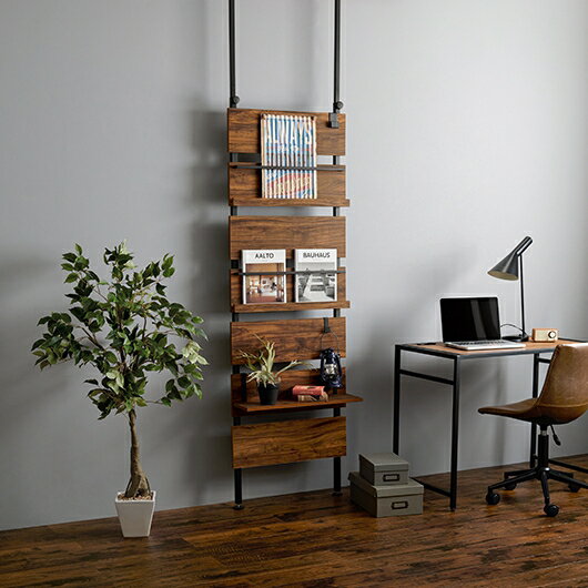 【メーカー直送】【代引不可】【日時指定不可】【北海道・沖縄・離島不可】萩原 突っ張りマガジンラック ブラウン/ブラック 幅60cm KTR-3177BB