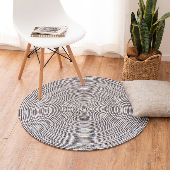 【6/25 抽選で2人に1人最大100%Pバック※要エントリ-】【メーカー直送】【代引不可】【日時指定不可】【北海道・沖縄・離島不可】萩原 インド綿ラグ ブレイド ブラック／ホワイト 直径約90cm 270068017