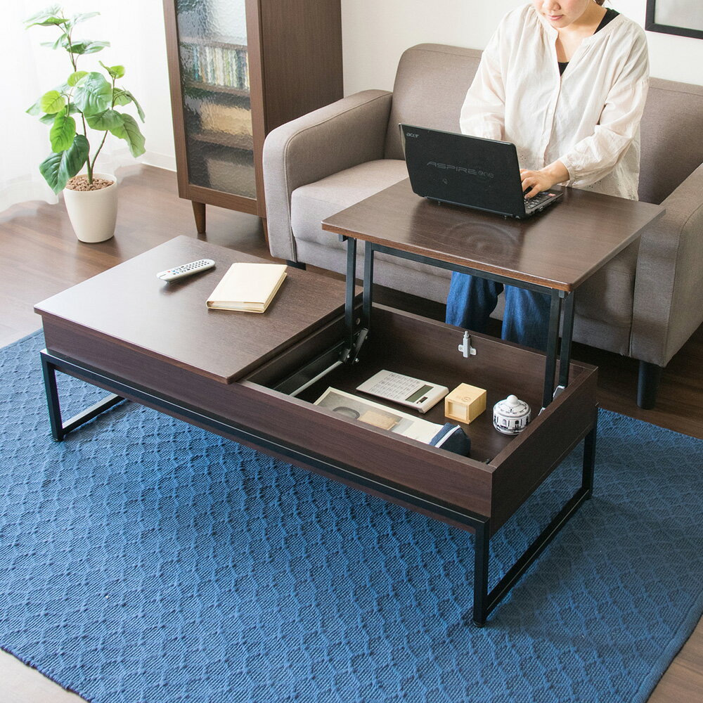 【3/25はエントリーで当店最大P6倍！】【メーカー直送】【代引不可】【日時指定不可】【北海道・沖縄・離島不可】宮武製作所 Belle（ベル） 天板昇降&スライド機能付センターテーブル ブラウン CT-L1250R-BR