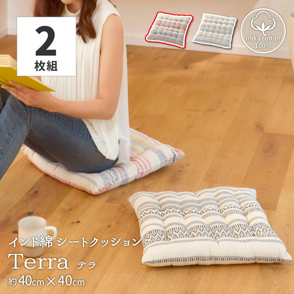 【メーカー直送】【代引不可】【日時指定不可】【北海道・沖縄・離島不可】萩原 テラ シートクッション レッド インド綿 約40×40cm 2枚組 270051980