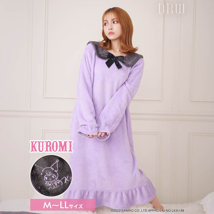 【数量限定SALE】ルームウェア ワンピース クロミ セーラー カラー リボン ワンピース | パジャマ サンリオ Sanrio キャラクター 部屋着 女性 ワンピース 大人 可愛い かわいい 春 秋 冬 おしゃれ ルーム ウェア ナイトウェア[ss2309]のサムネイル