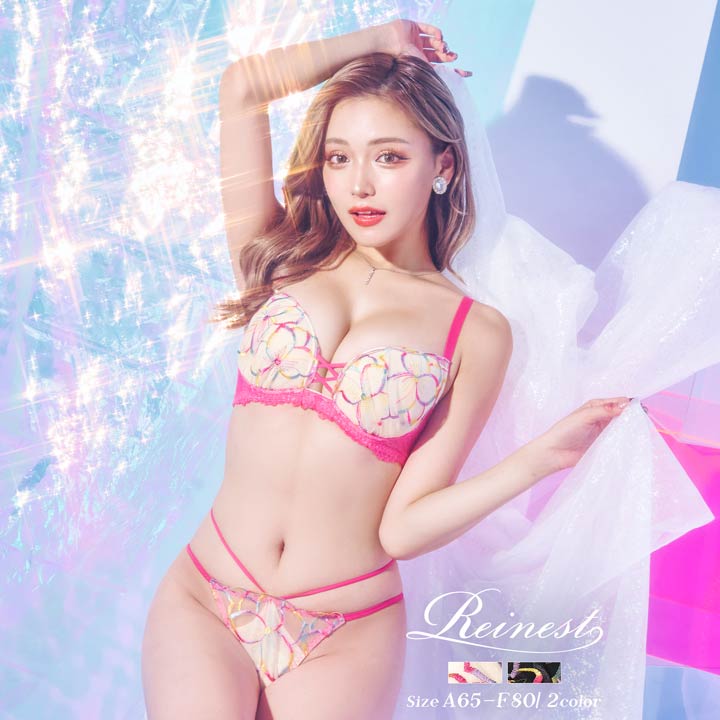 ブラジャー ショーツ レースアップ バイブラント フラワー ブラジャー & バック透け Tバック ショーツ [Reinest] 下着 レディース tバック ティーバック ランジェリー セクシー ランジェリー ブラ 上下セットのサムネイル
