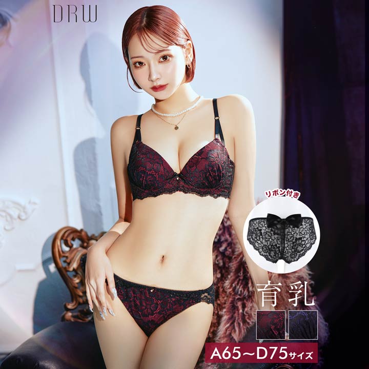 【3/11再販】ゴシックディープリボン育乳脇高ブラジャー&バック透けフルバックショーツ