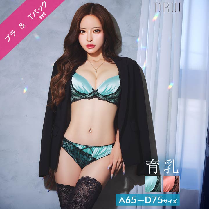 Rakuten - ノーブルサテンレース育乳脇高ブラジャー&バック透けTバックショーツ