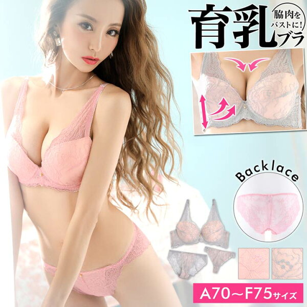 育乳ブラジャー脇高ブラジャーショーツセット補正下着レイヤード総レース刺繍育乳脇高ブラジャー&バック透けフルバック&Tバックショー