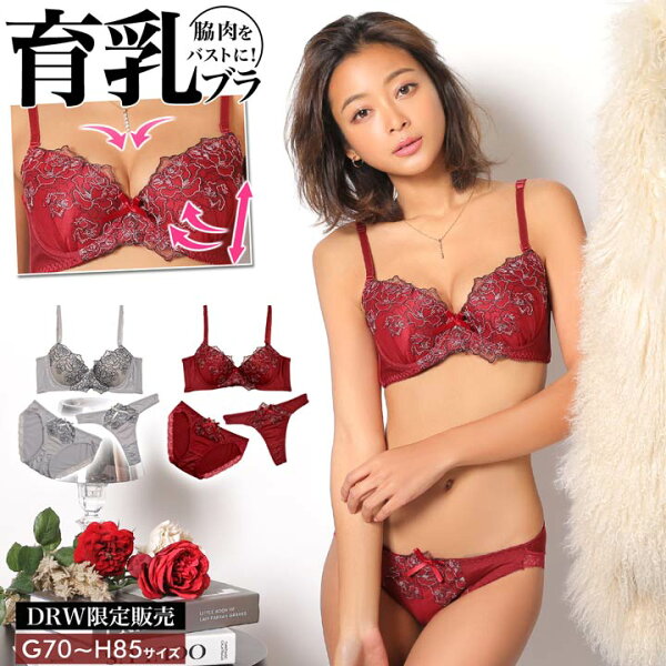 育乳ブラセット脇高育乳ラインローズブラジャー&フルバックショーツ&Tバックショーツ|GHカップ大きいサイズ脇高ブラセット脇高ブラ