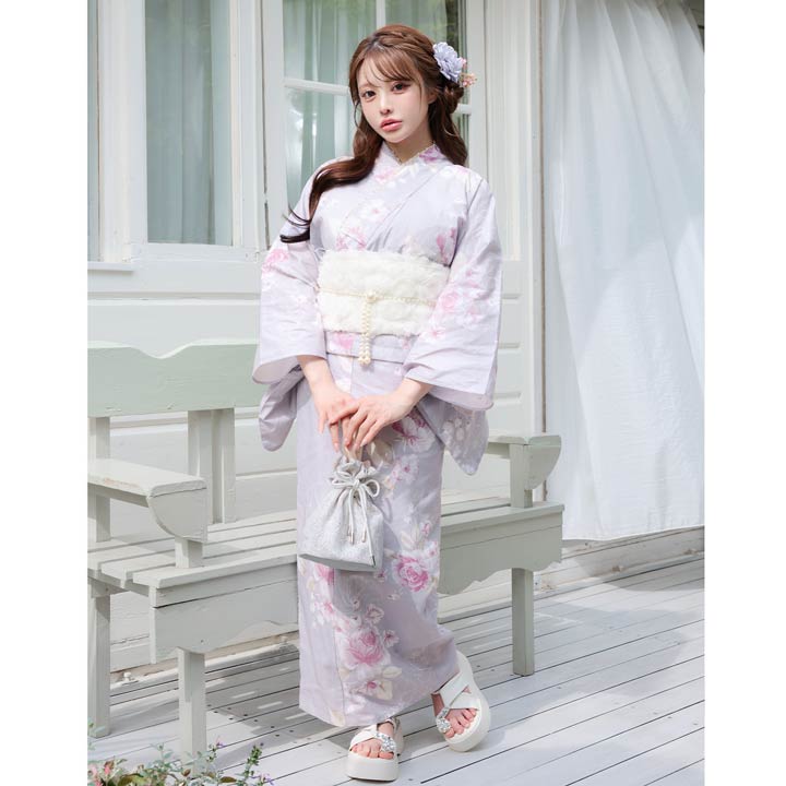 淡紫色水彩ローズ柄浴衣【2026年新作/YUKATA by dazzy】 — vista 2
