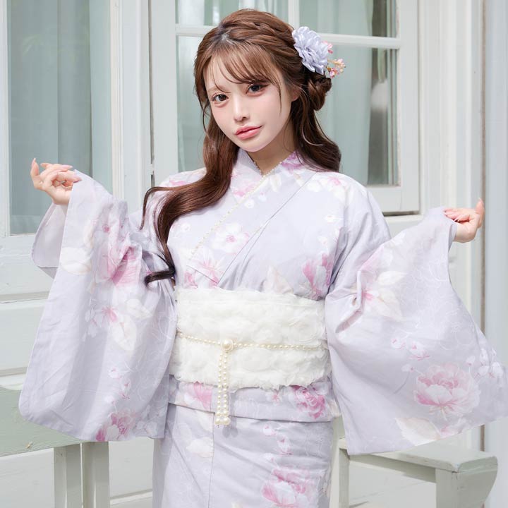 淡紫色水彩ローズ柄浴衣【2026年新作/YUKATA by dazzy】 — vista 3