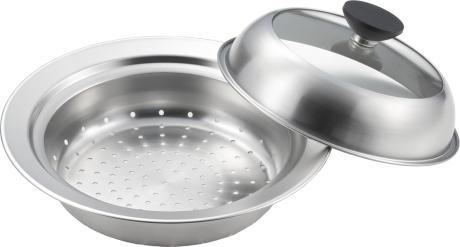 ★ヨシカワ 見える！お鍋用蒸し器 18〜20cm用 ガラス蓋付き 蒸しプレート お鍋にのせるだけ ステンレス ..