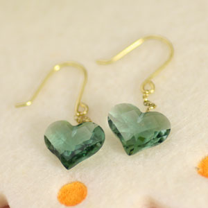 K18 K18YG K18PG K14WG グリーンクォーツ　8×10　ハート　チェスカット　ピアス