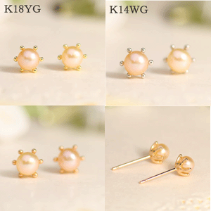 オレンジ淡水パール 4ミリ丸玉 ミルククラウン ピアス