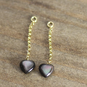 K18 K18YG K18PG K14WG 黒蝶貝 5ミリ ハート ダブル カボッション チャーム