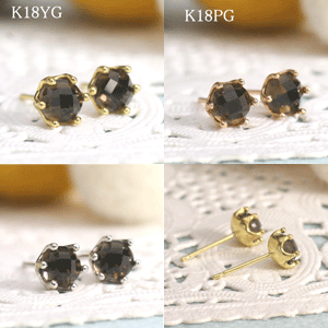 K18 K18YG K18PG K14WG スモーキークォーツ 5ミリ ラウンド ドームチェスカット ミルククラウン ピアス