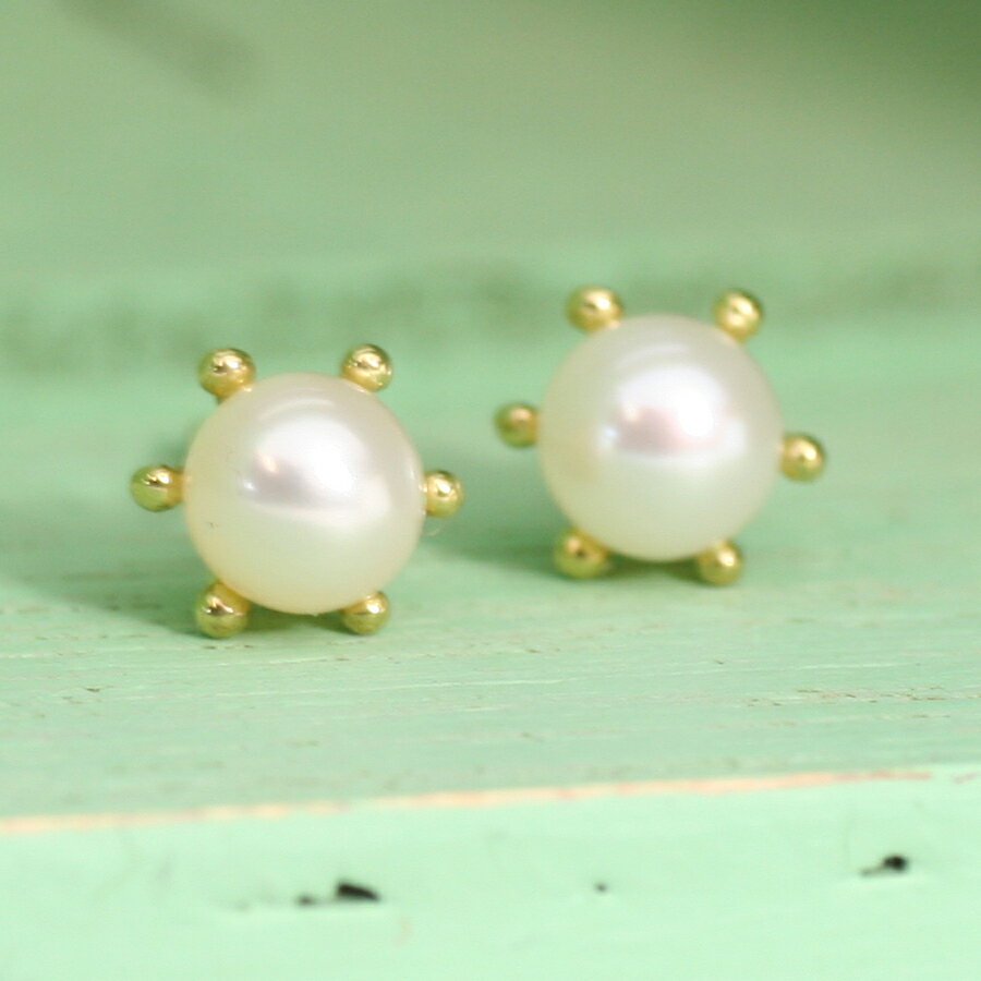 K18 K18YG K18PG K14WG 淡水パール 4ミリ 丸玉 ミルククラウン ピアス