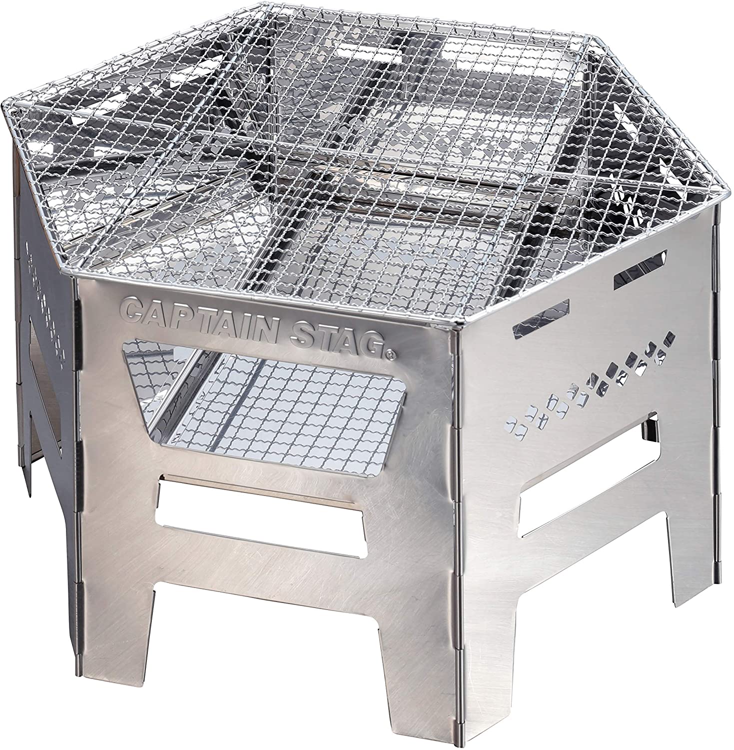 キャプテンスタッグ(CAPTAIN STAG) バーベキューコンロ 焚火台 ダッチオーブン 煮炊き 1台4役 ヘキサステンレス カマドグリル 継ぎ足し口・ゴトク・バッグ付き UG-73 アウトドア アウトドア用品 キャンプ用品 レジャー用品