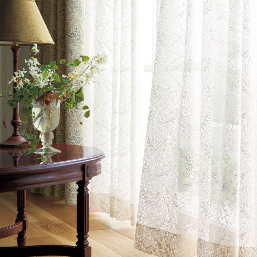 ウィリアムモリスデザインスタジオ ラークスパー MM3166▼スタンダード縫製 下部3ッ折 約2.5倍ヒダ 両開き オーダー シアー レースカーテン▼タテ使い 川島織物セルコン【カーテン幅4150〜4720×カン下寸法3010〜3200mm】
