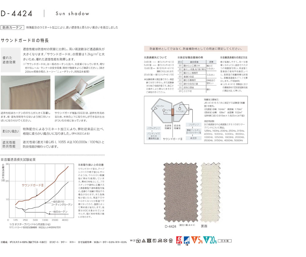 MODE S カーテン▼サウンドガード縫製(約1.0倍ヒダなしカーテン)SG2 両開き本縫い ウェーブ加工なし▼スミノエ モードエス【カーテン幅581～680×カン下寸法101～120cm】サンシャドーシリーズ D-4424 ドレープ 日本製 2