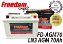 FREEDOM CRAFT バッテリー フリーダムクラフトLN3 AGM 70Ah 760CCA FD-AGM70韓国製VARTA バルタ 互換 570901076アイドリングストップ車対応廃バッテリー回収 カーバッテリー 輸入車 外車 自動車 欧州車 回収 BLA-70-L3