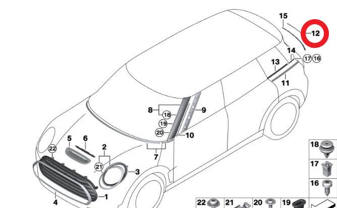 BMW MINI(ビーエムダブリュー ミニ)リアゲート スプリット ドアモール 左側純正品 新品F54 クラブマン 51137473263Rゲート ストリップ モール LH 左 CLUBMAN ビーエムミニ