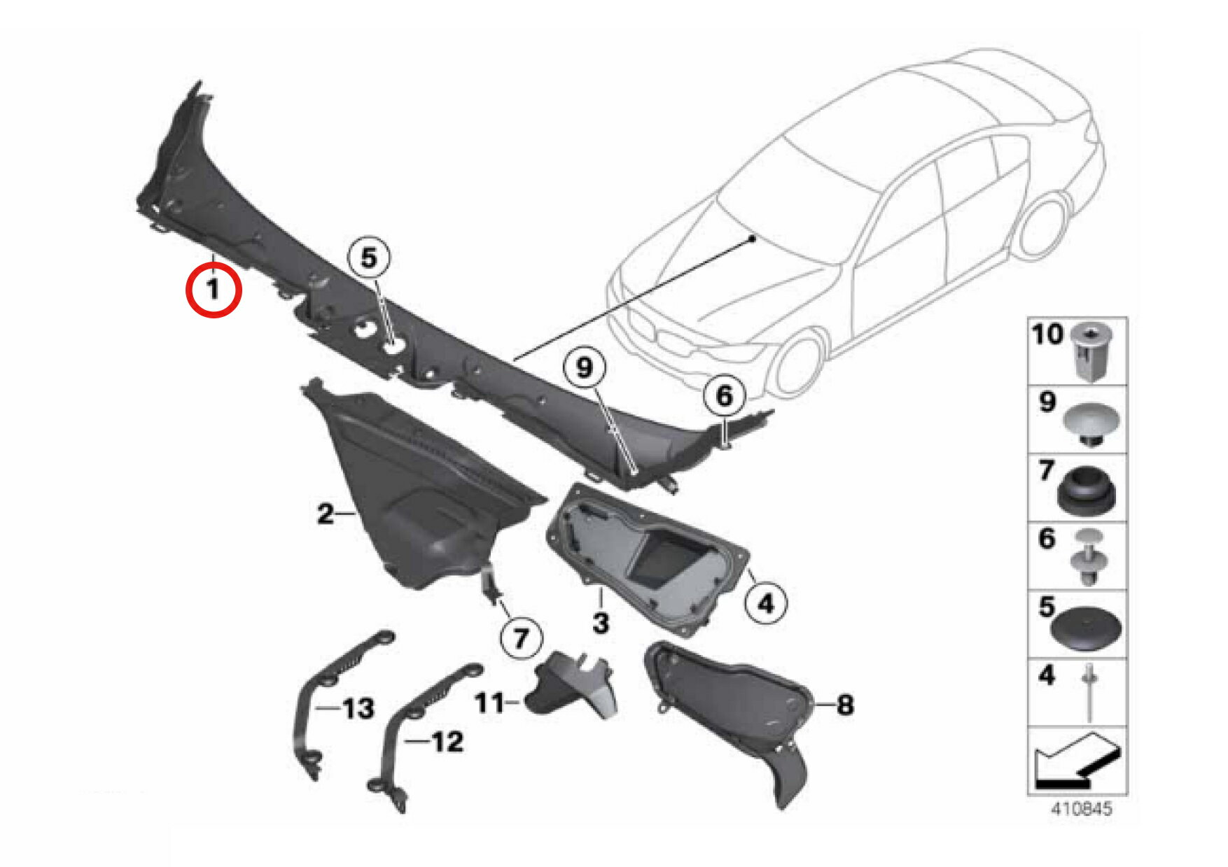 BMWカウルトップカバー 純正 新品3シリーズ F30 F31 F80 M351717258178ビーエムダブリュー カウルカバー カウルトップカバー カウルトップパネル カウル トップ カバー パネル