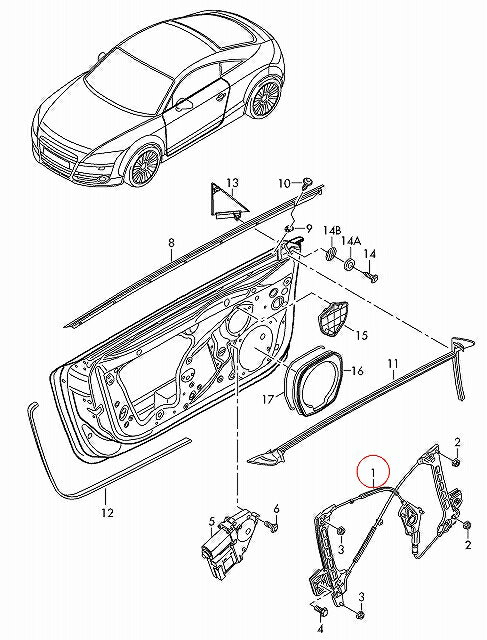 AUDI純正ウィンドウレギュレター　左側TT（8J）用8J0837461E