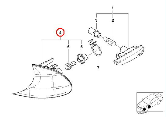 BMW　3シリーズ　(E46クーペ/カブリオレ)優良　フロントウインカーランプ（レンズ色：クリアー）右側OE番号：6313716585..8