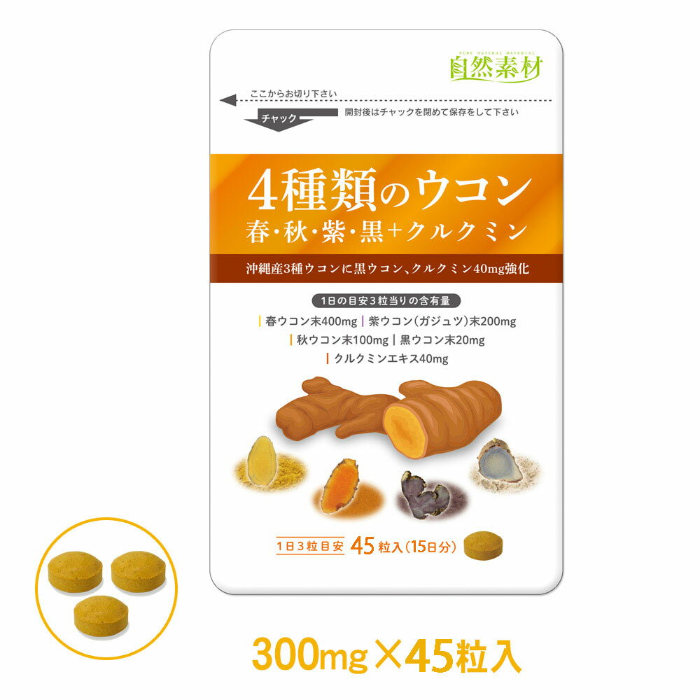 創業45年 New4種類のウコン 45粒入 ウコン サプリメント 秋ウコン 春ウコン 黒ウコン 紫ウコン 沖縄産 お試タイプ うこん ウコンの力 大日ヘルシーフーズ直販 ポスト投函