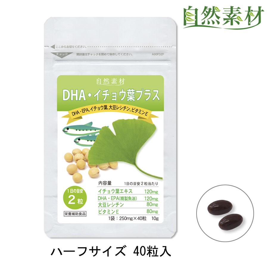 創業45年 DHAイチョウ葉プラス 約20日分 DHA EPA イチョウ葉 大豆レシチン ビタミンE入 サプリメント 40粒入 1袋20日分でお得 dha epa 大日ヘルシーフーズ直販 ポスト投函