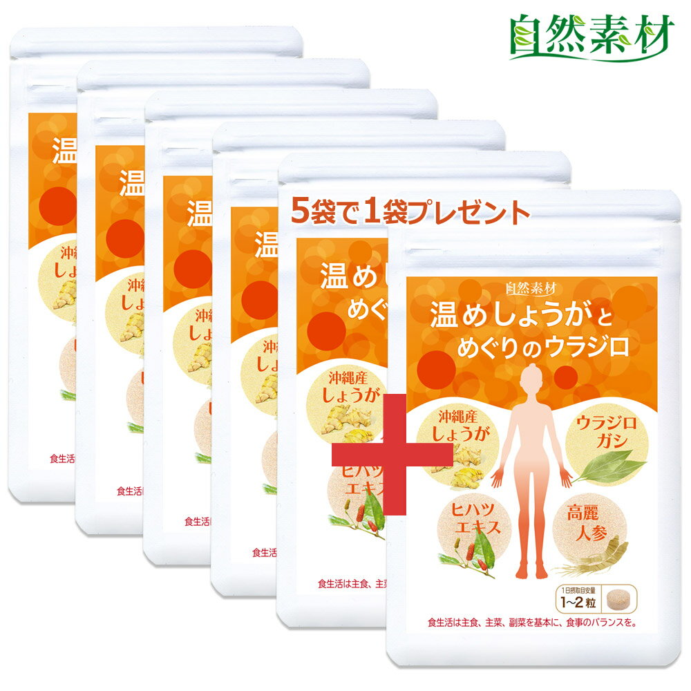 創業45年 温めしょうがとめぐりのウラジロ 5袋+1袋プレゼント 50粒入×6 お得用 生姜 ヒハツ ウラジロガシ 高麗人参 温活 サプリ 送料無料 大日ヘルシーフーズ直販 国内製造 ポスト投函