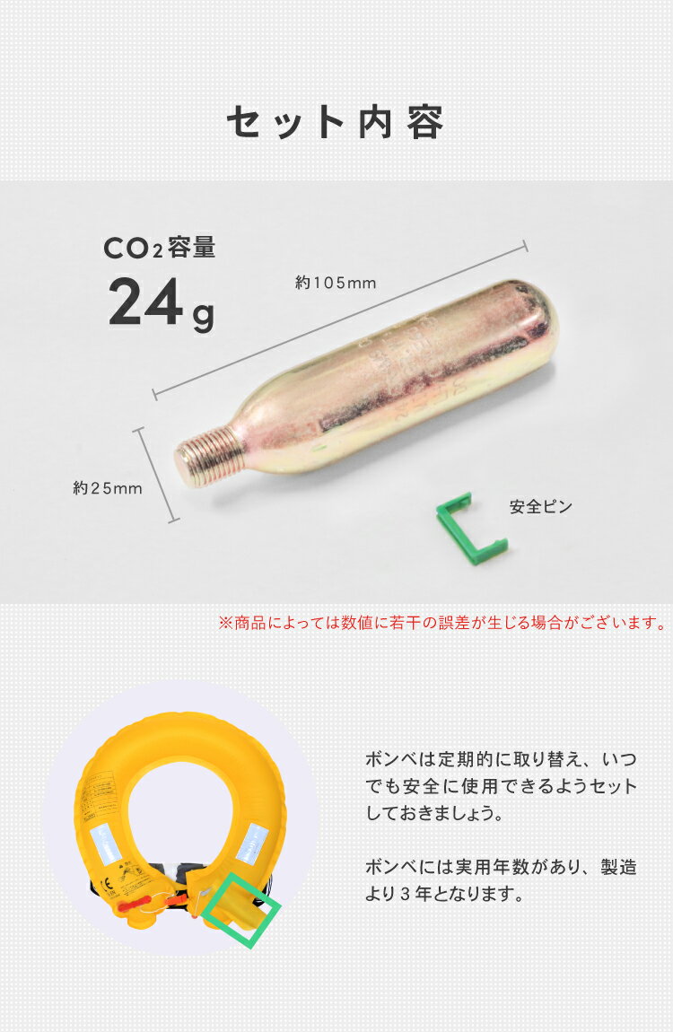 【お買い物マラソン P最大10倍】【メール便】ライフジャケット 交換ボンベキット24g【ベルトタイプ/手動膨張式】専用 救命胴衣 フリーサイズ