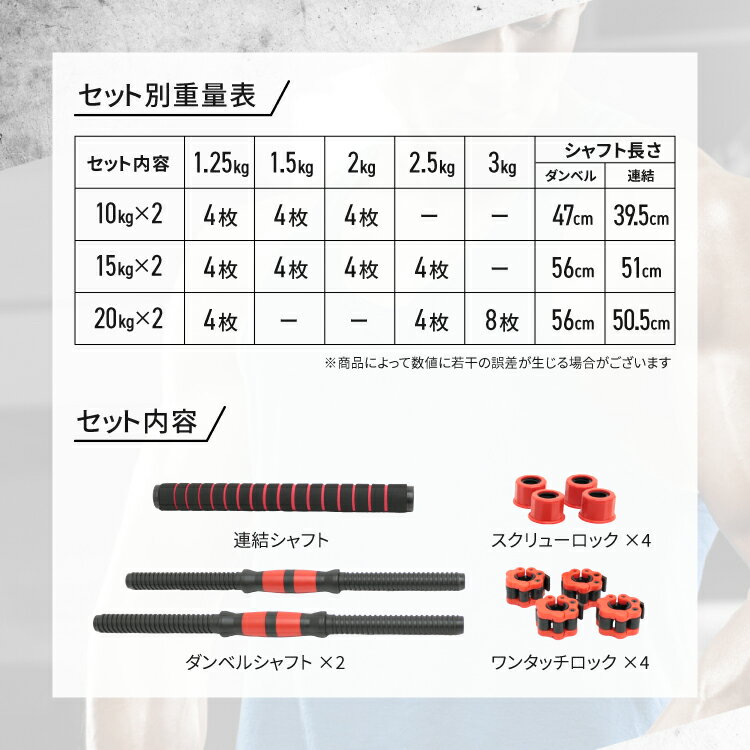 ダンベル 可変式 10kg 15kg 20kg 2個セット バーベルセット 筋トレ 筋トレ器具 ワンタッチロック スクリューロック thta 3