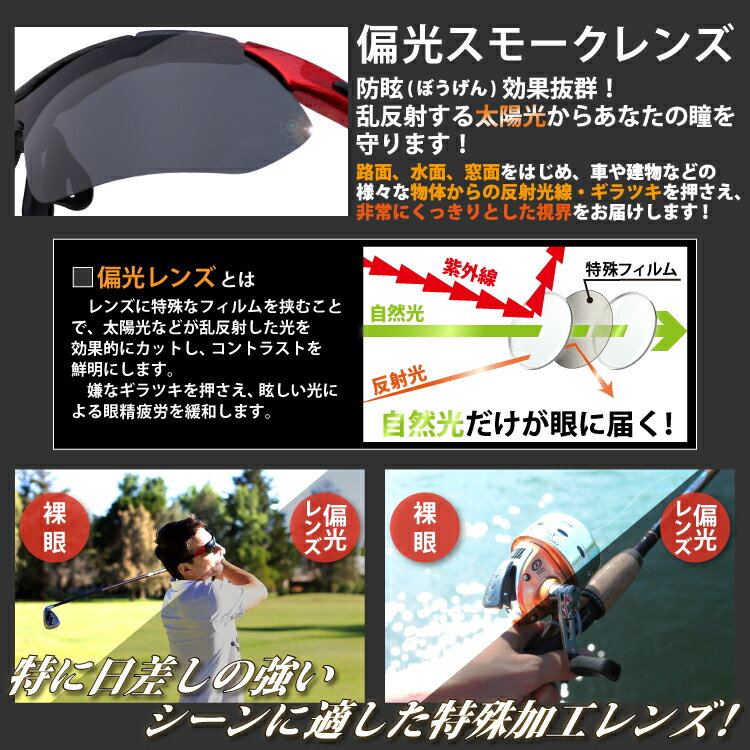 偏光サングラス 交換レンズ5枚セット 専用ポーチ付き スポーツサングラス UVカット 紫外線カット 偏光レンズ フルセット ゴルフ スキー スノボー