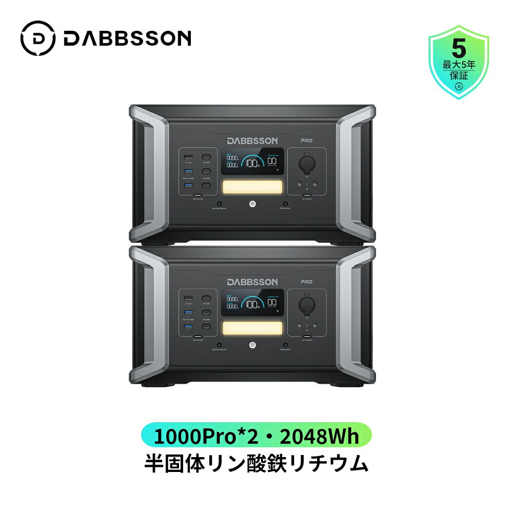 Dabbsson ポータブル電源 DBS1000Pro 二台 EV用半固体リン酸鉄リチウム1024Wh二台 業界初の拡張バッテリー増設で出力向上 高出力AC(定格2000W/バッテリー2400W 15年長寿命 AC2000W/DC/USB AC+ソーラー入力 容量拡張 APP充放電タイマー