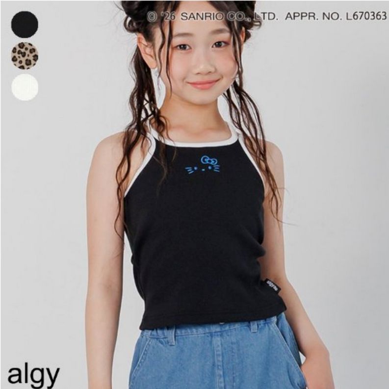 メーカー希望小売価格はメーカー商品タグに基づいて掲載しています 【HELLO KITTY×algy】Y2K GAL collection… Y2Kスタイルにぴったりのパット付きキャミソール。 パット付きだからインナー無しで着用できるのがウレシイ！ ダンスレッスンにもぴったり◎羽織りをプラスしてシーズンレスで着ていただけます。 ストラップの配色やヒョウ柄など、見えてもかわいいタンクトップは1枚は持っておくと重宝すること間違いなし！ ※130サイズは胸二重仕様です。 ※無料で簡易なプレゼント用ラッピングもできます。ご希望の方は備考欄に「無料ラッピング希望」とご記入ください。その際に荷物サイズや重量の増加などにより送料が変わる可能性がございます。【HELLO KITTY×algy】Y2K GAL collection… Y2Kスタイルにぴったりのパット付きキャミソール。 パット付きだからインナー無しで着用できるのがウレシイ！ ダンスレッスンにもぴったり◎羽織りをプラスしてシーズンレスで着ていただけます。 ストラップの配色やヒョウ柄など、見えてもかわいいタンクトップは1枚は持っておくと重宝すること間違いなし！ ※130サイズは胸二重仕様です。 ＜お取り扱いのご注意＞ この商品は着用中の摩擦や洗濯により毛羽の乱れ、毛羽脱落、毛玉が生じることが有ります。できるだけ美しくご利用頂く為に次のことにご留意下さい。 ○毛玉は毛玉取り器またはハサミで丁寧にカットして下さい。 ○毛羽が他に付着した際はテープやブラシで除去して下さい。 ○他の製品とは洗わず、単独でお洗濯して下さい。 ○タンブル乾燥はお避け下さい。 ※無料で簡易なプレゼント用ラッピングもできます。ご希望の方は備考欄に「無料ラッピング希望」とご記入ください。その際に荷物サイズや重量の増加などにより送料が変わる可能性がございます。 実寸: 130：身丈39 /身幅27.5 140：身丈42 /身幅29.5 150：身丈45 /身幅31.5 160：身丈48.5 /身幅33.5 素材: スパンテレコ スパンテレコ 表地：ポリエステル65% 綿35% 裏地：綿95% ポリウレタン5% 原産国: 中国 お手入れ方法 洗濯絵表記 40℃を上限に洗濯機で洗濯、デリケートアイテムモード、ネット使用、漂白剤禁止、色物は同系の色と一緒に、洗濯後直ちに取出し、タンブル乾燥不可、日陰で吊り干し、アイロン禁止、商業ドライクリーニング不可 ◎子供服　女の子　女児　ガールズ　トップス　トレーナー　スウェット　パーカー　フーディ　カーディガン　半袖Tシャツ　ロンT　ニット　セーター　タンクトップ　キャミソール　130/140/150/160cm　2026 秋物　2026秋物新作　SISTER JENNI　シスタージェニィ　JENNI LOVE　ジェニィラブ　LOVETOXIC　ラブトキシック　ZIDDY　ジディ　CANDY CHUU、キャンディチュウ　かわいい　カッコいい　おしゃれ　お洒落　ANAP ANAP GIRL　ANAP KIDS　PINK LATTE　ピンクラテ