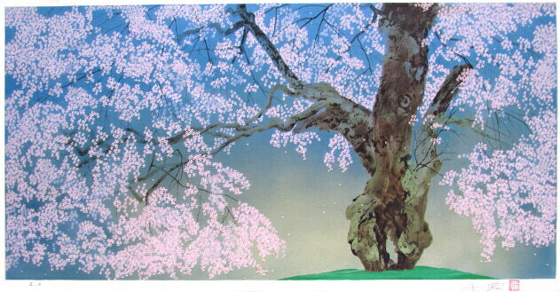 ギャラリーダッドアートの中島千波 シルクスクリーン 2002年 常照皇寺の九重桜2｜アングル2