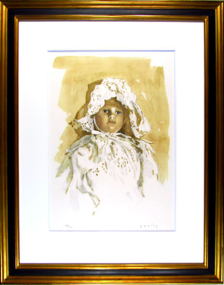 小磯良平 レース帽子の人形 リトグラフ 1977