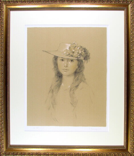 中山忠彦 花飾りの帽子 リトグラフ