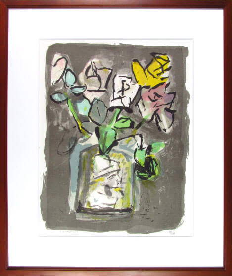 中川一政 薔薇 リトグラフ 1986