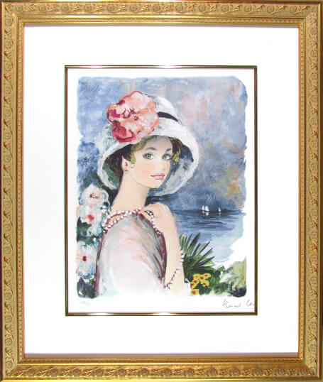 ベルナール シャロワ 海辺の帽子の少女 リトグラフ