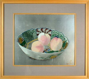 小倉遊亀 桃と鉢 木版画 1989